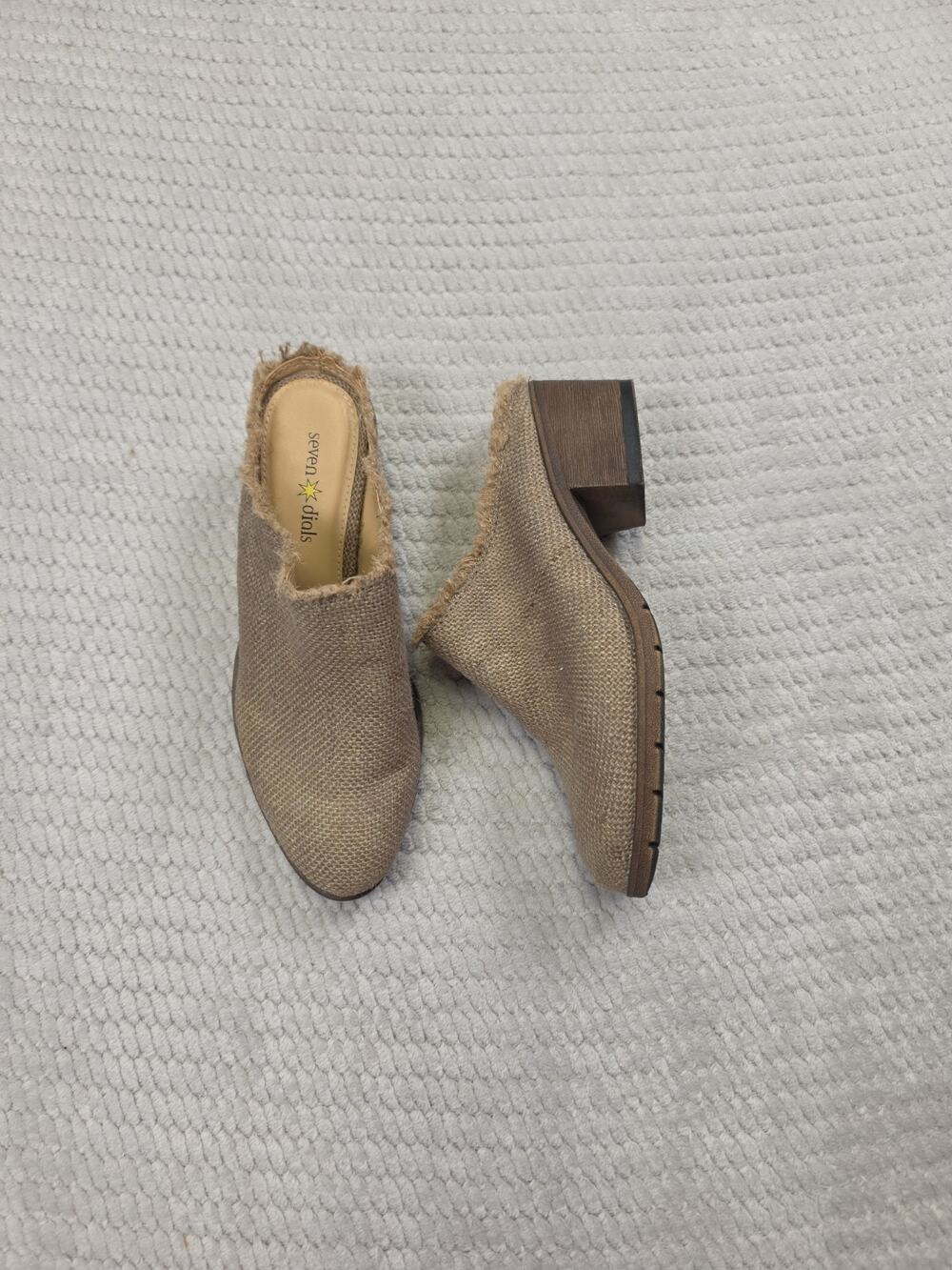 Seven Dials Booties Womens Size 6 Block Heel Burlap Slip On Backless